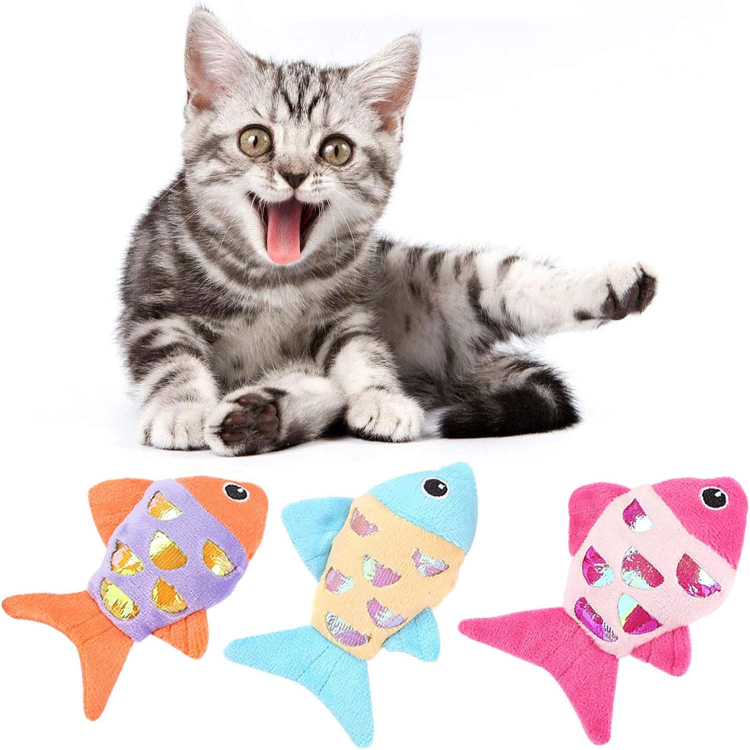 Cat Plush- for Cat Toy Kitten Toy Gift for Cat Cute Fish Teething Chew Toy with Rattle Sound Cat Chewing Toy for Indoor Cats