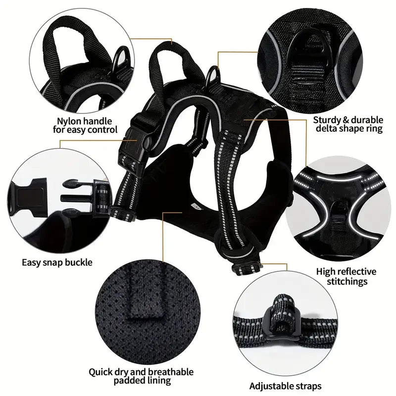 German Oak Cooling Dog Set - Escape Proof Harness Vest & Leather Collar with Anti-Chafe, Breathable for Large Dogs