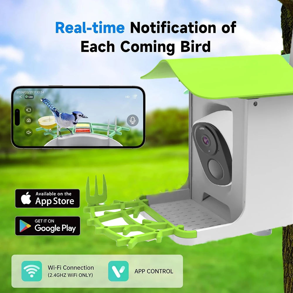 Solar-Powered Smart Bird Feeder with Camera, HD Live View & Instant Alerts, IP66 Weatherproof Design, Ideal Bird Watching Gift