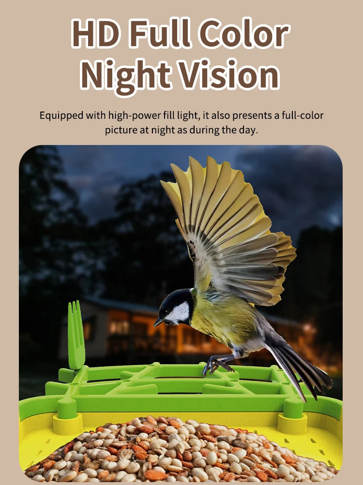 Solar-Powered Smart Bird Feeder with Camera, HD Live View & Instant Alerts, IP66 Weatherproof Design, Ideal Bird Watching Gift