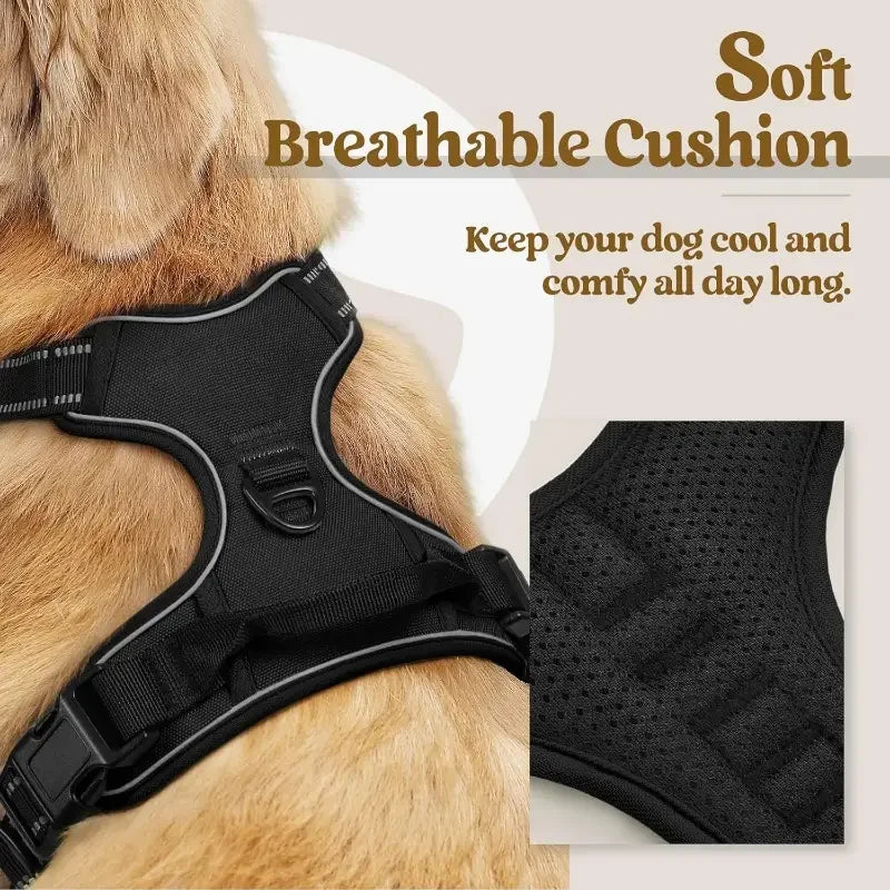 German Oak Cooling Dog Set - Escape Proof Harness Vest & Leather Collar with Anti-Chafe, Breathable for Large Dogs