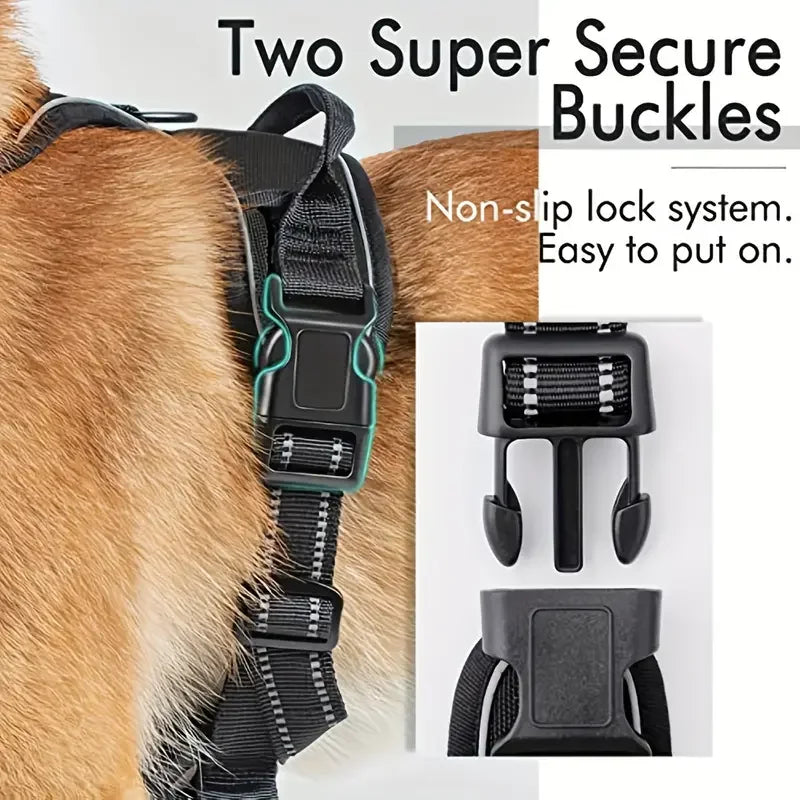 German Oak Cooling Dog Set - Escape Proof Harness Vest & Leather Collar with Anti-Chafe, Breathable for Large Dogs