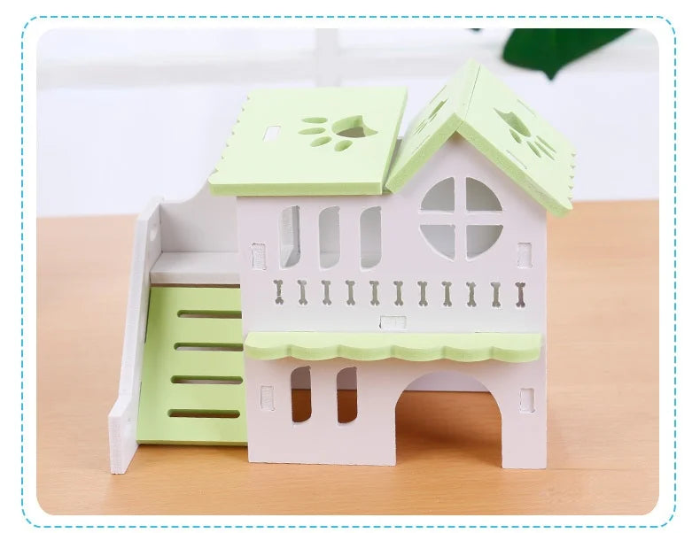 Wooden Hamster Animal Hideout House Double-storey Pet Hut Play Toy Guinea Pig Accessories Nest Cages  Accessori