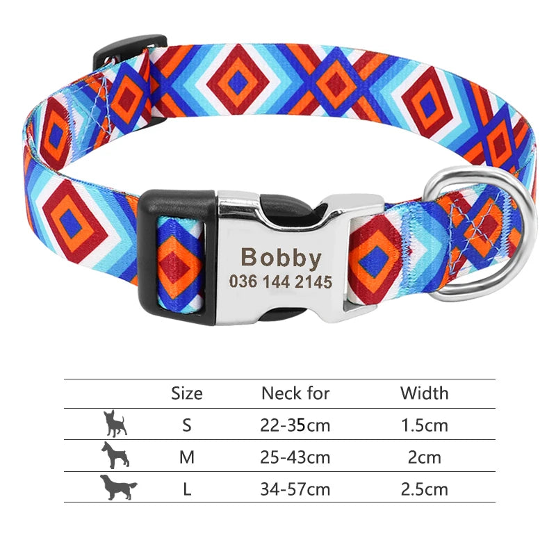 Personalized Nylon Dog Collar Customized Pet Collar Engraved ID Tag Nameplate Buckle for Small Medium Large Dogs Pitbull Pug