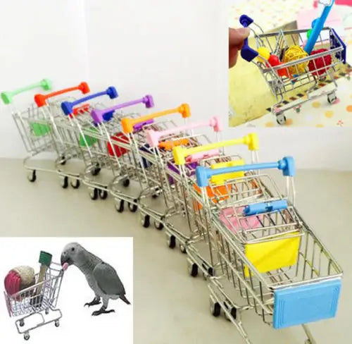 1pc 12*11.5*7.5cm Funny Mini Bird Parrot Mouse Cat Toy Supermarket Shopping Cart Intelligence Growth Parrot Toys
