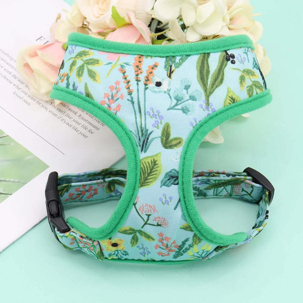 Nylon Girl Dog Harness Flower Printed Nylon Dogs Cat Harness Dogs Pet Harness Vest Adjustable for French Bulldog Chihuahua
