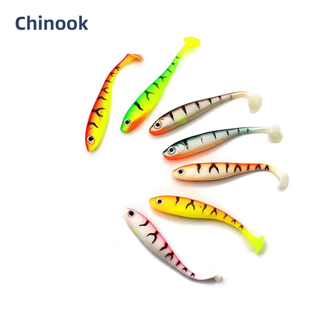 Chinook Soft Bait Lure 3D t-tail 65mm 5pcs Wobblers Silicone Fish Artificial Bait Fishing For Jig Head Texas Jigs Wacky Hooks