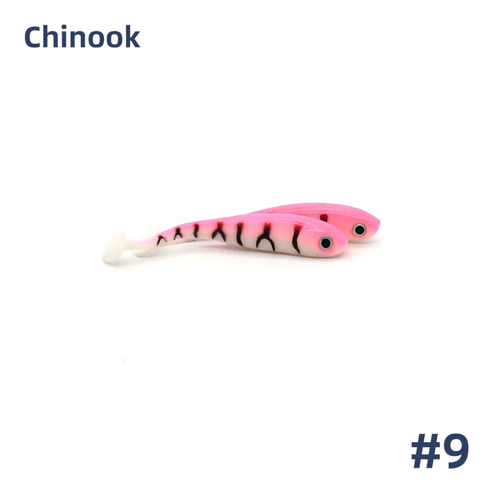 Chinook Soft Bait Lure 3D t-tail 65mm 5pcs Wobblers Silicone Fish Artificial Bait Fishing For Jig Head Texas Jigs Wacky Hooks