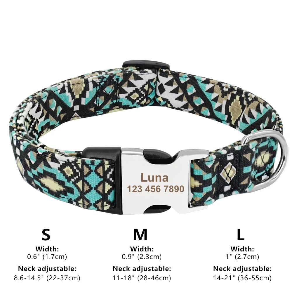 Custom Nylon Dog Collar Fashion Print Dog Collars Customized Puppy Pet Collar Engraved Name for Small Medium Large Big Dogs Pug