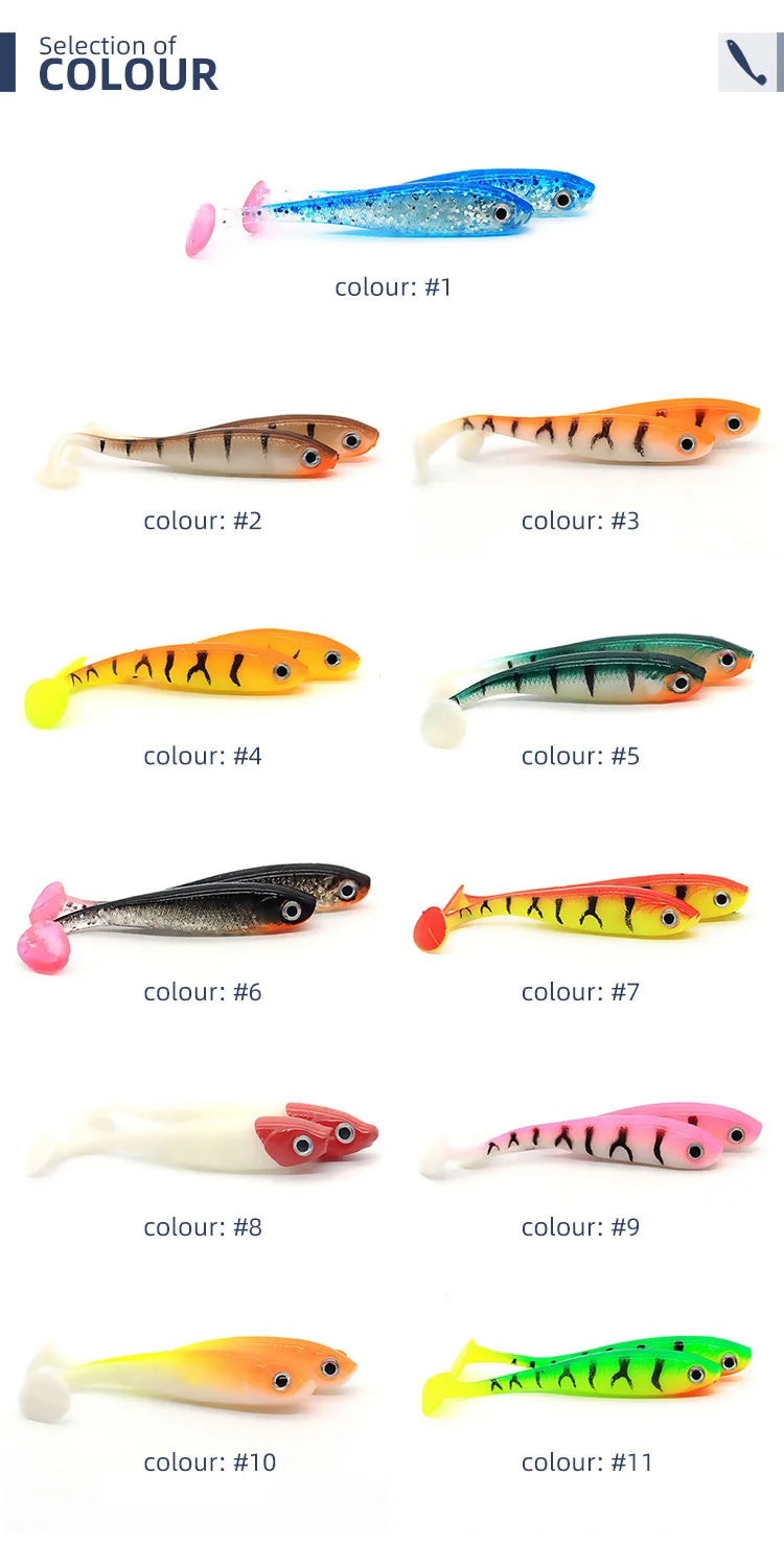 Chinook Soft Bait Lure 3D t-tail 65mm 5pcs Wobblers Silicone Fish Artificial Bait Fishing For Jig Head Texas Jigs Wacky Hooks