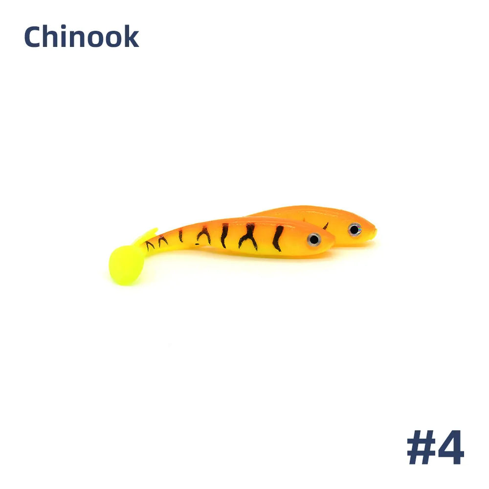 Chinook Soft Bait Lure 3D t-tail 65mm 5pcs Wobblers Silicone Fish Artificial Bait Fishing For Jig Head Texas Jigs Wacky Hooks