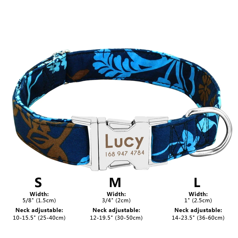 Custom Nylon Dog Collar Fashion Print Dog Collars Customized Puppy Pet Collar Engraved Name for Small Medium Large Big Dogs Pug