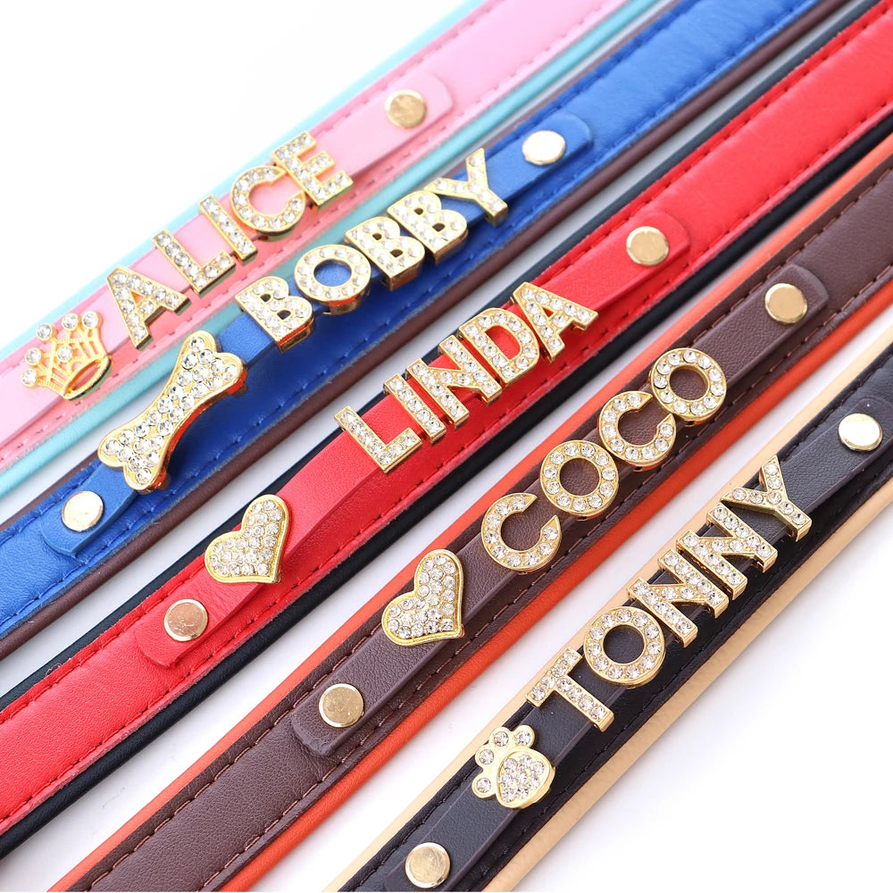 Bling Crystal Puppy Dog Collars Personalized Rhinestone Small Dog Collar Custom Chihuahua Necklace with Charms Pet Accessories