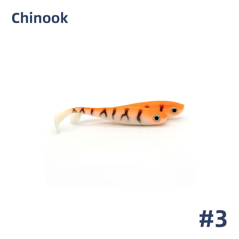 Chinook Soft Bait Lure 3D t-tail 65mm 5pcs Wobblers Silicone Fish Artificial Bait Fishing For Jig Head Texas Jigs Wacky Hooks