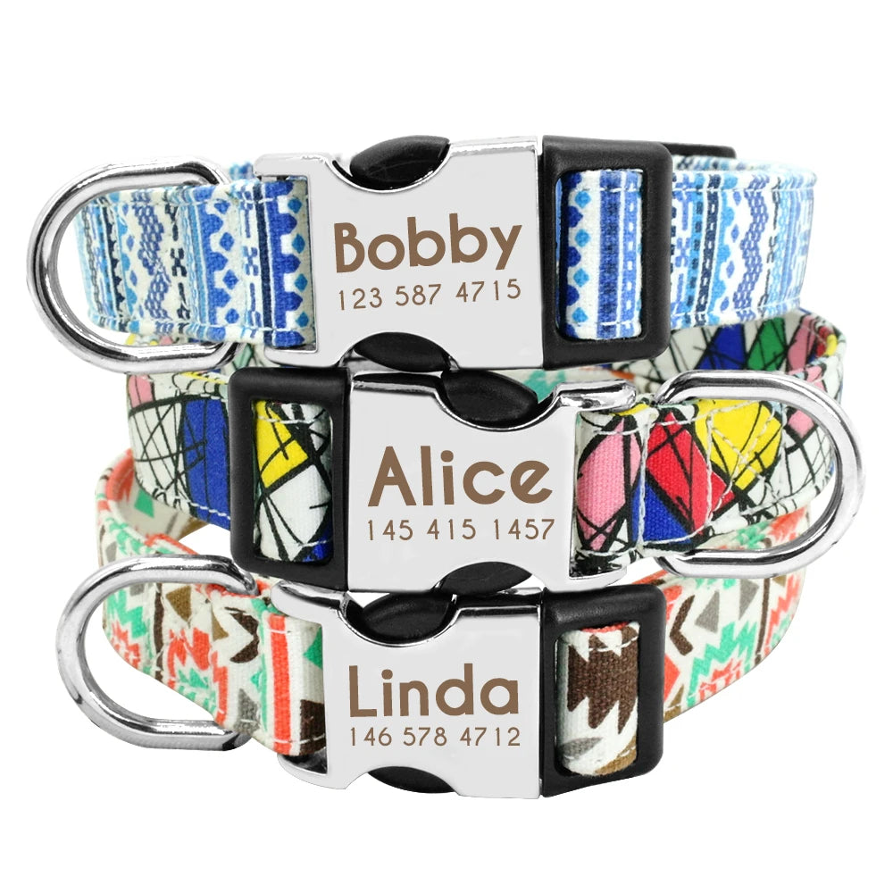 Personalized Nylon Dog Collar Customized Pet Collar Engraved ID Tag Nameplate Buckle for Small Medium Large Dogs Pitbull Pug