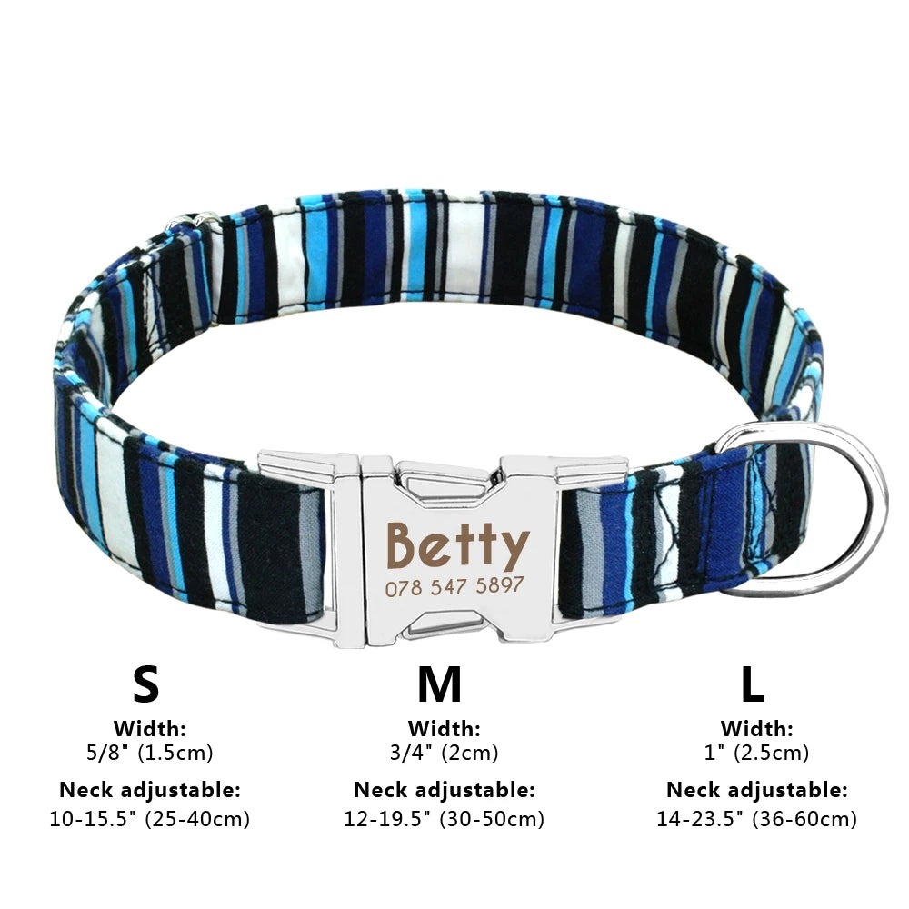 Custom Nylon Dog Collar Fashion Print Dog Collars Customized Puppy Pet Collar Engraved Name for Small Medium Large Big Dogs Pug