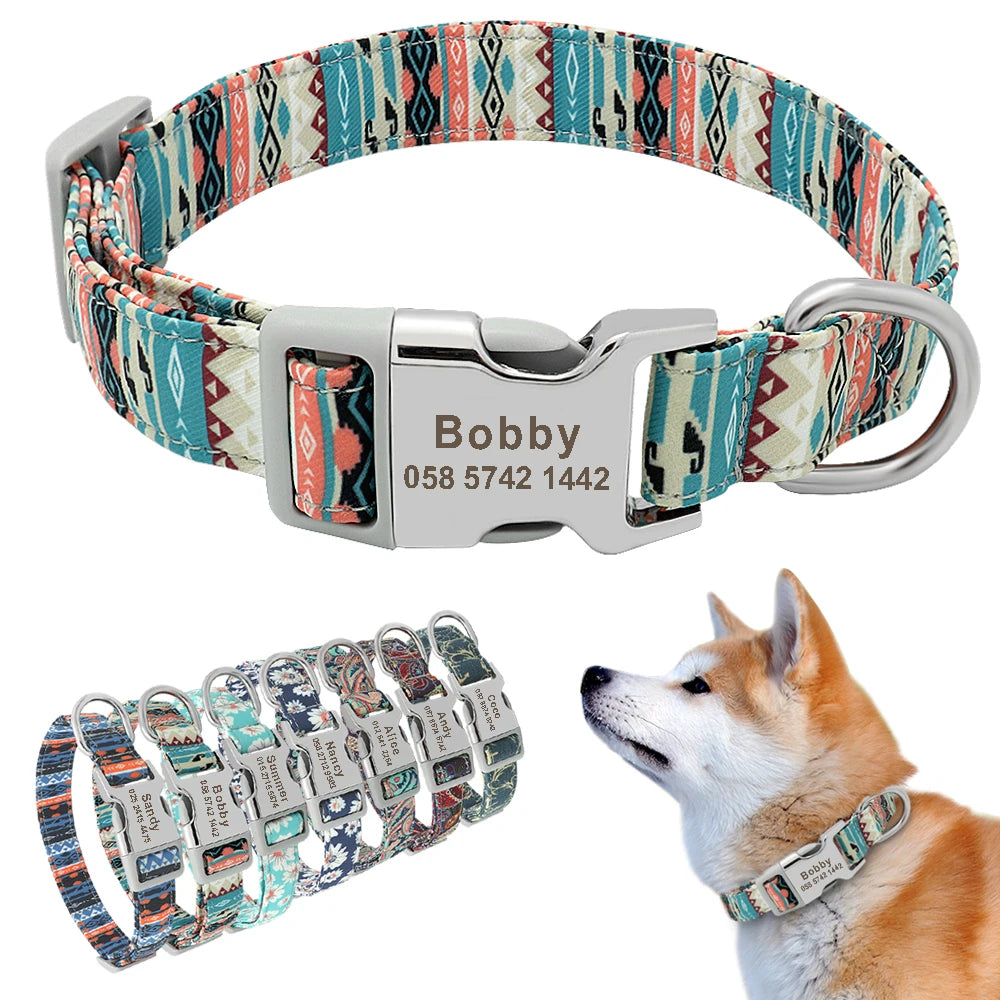 Personalized Nylon Dog Collar Customized Pet Collar Engraved ID Tag Nameplate Buckle for Small Medium Large Dogs Pitbull Pug