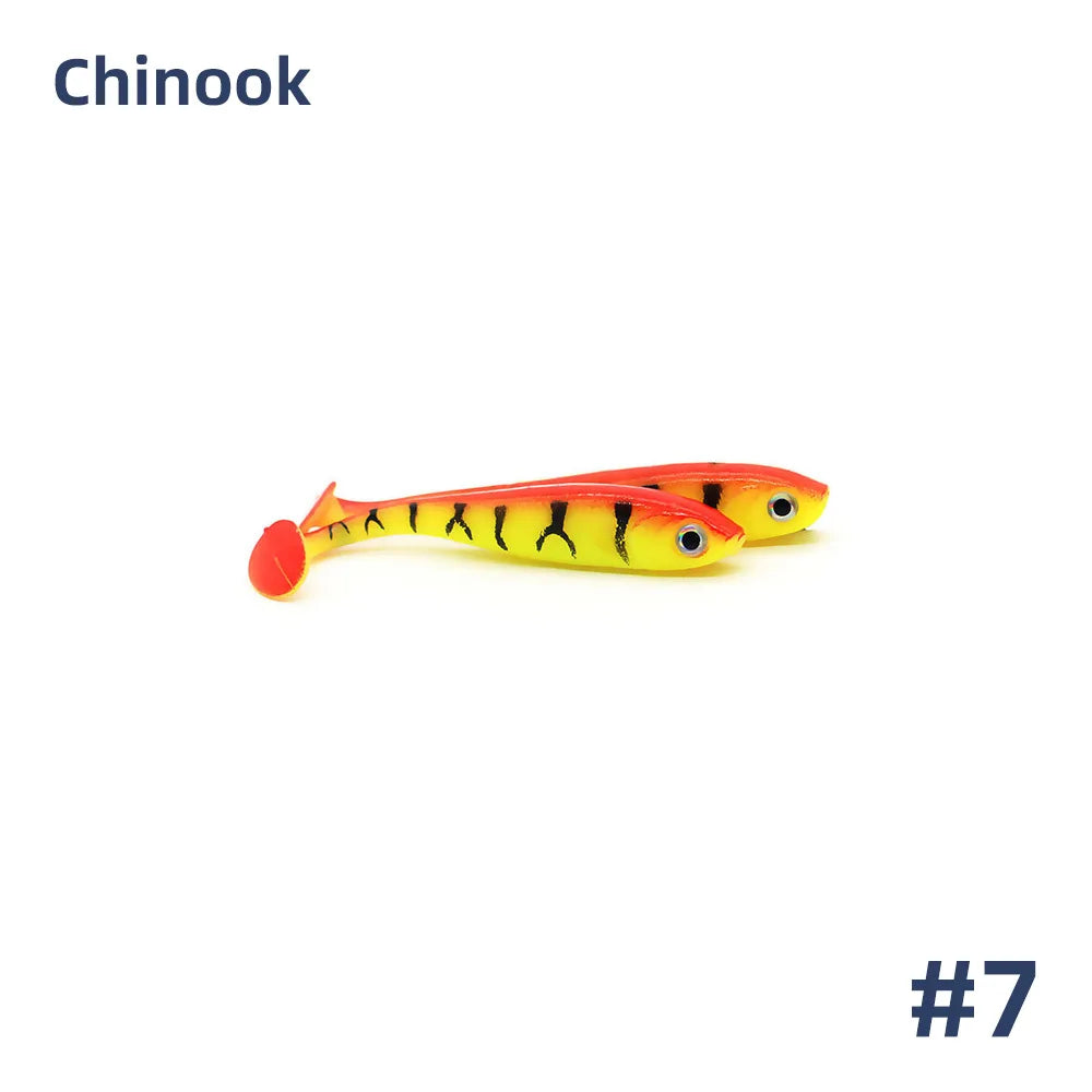 Chinook Soft Bait Lure 3D t-tail 65mm 5pcs Wobblers Silicone Fish Artificial Bait Fishing For Jig Head Texas Jigs Wacky Hooks