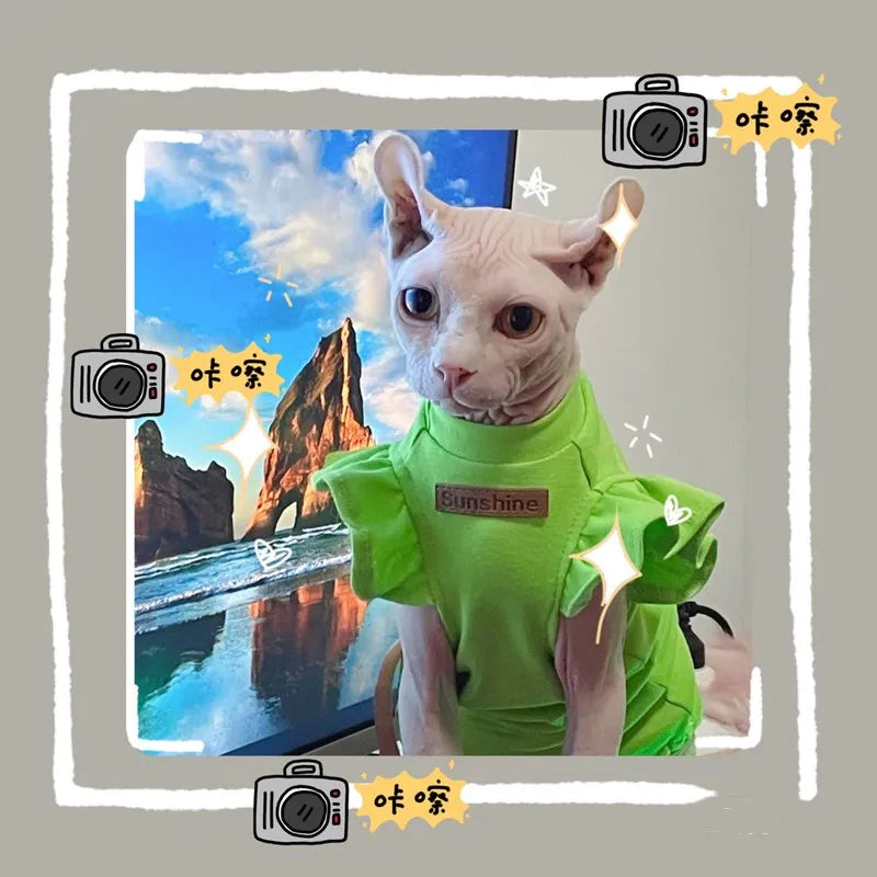 2021 Luxury Sphynx Cat Clothes Summer Dog Fancy Dress For Hairless Cats Clothing Small French Bulldog Puppy Costume Kittens Vest
