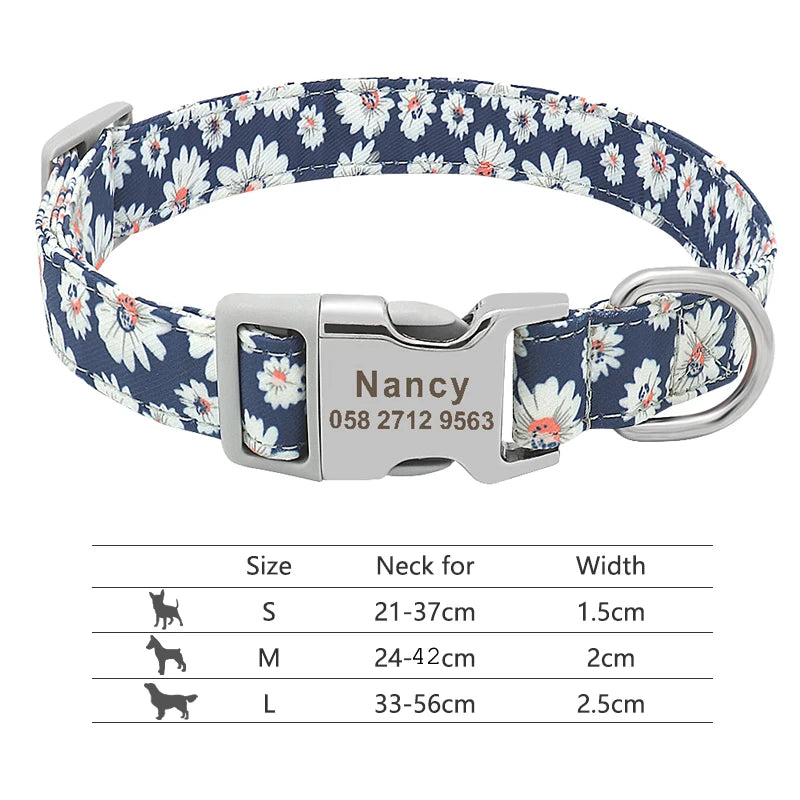 Personalized Nylon Dog Collar Customized Pet Collar Engraved ID Tag Nameplate Buckle for Small Medium Large Dogs Pitbull Pug