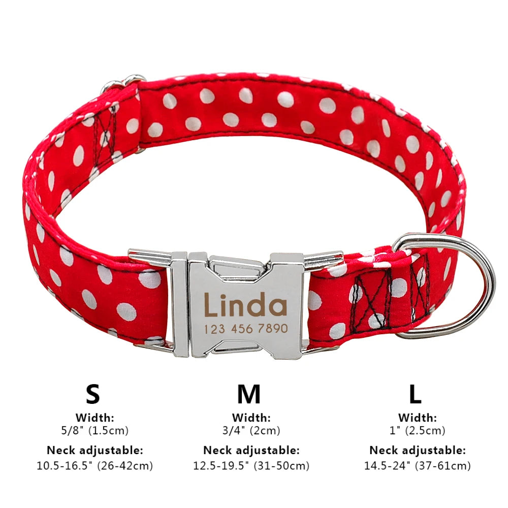 Custom Nylon Dog Collar Fashion Print Dog Collars Customized Puppy Pet Collar Engraved Name for Small Medium Large Big Dogs Pug