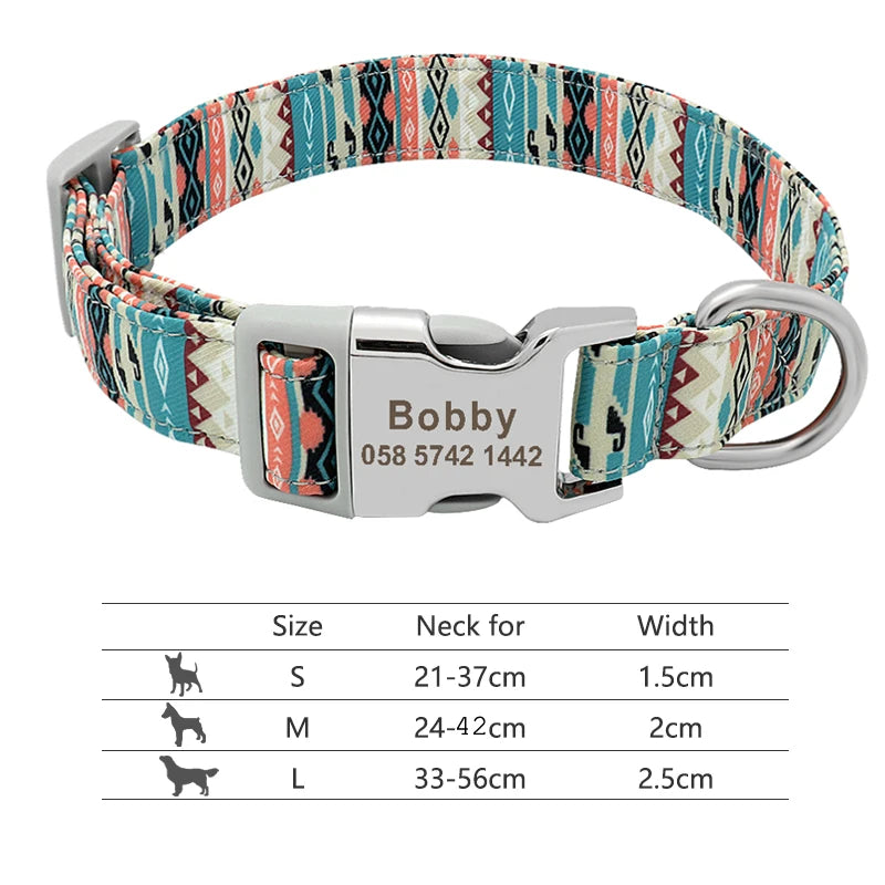 Personalized Nylon Dog Collar Customized Pet Collar Engraved ID Tag Nameplate Buckle for Small Medium Large Dogs Pitbull Pug