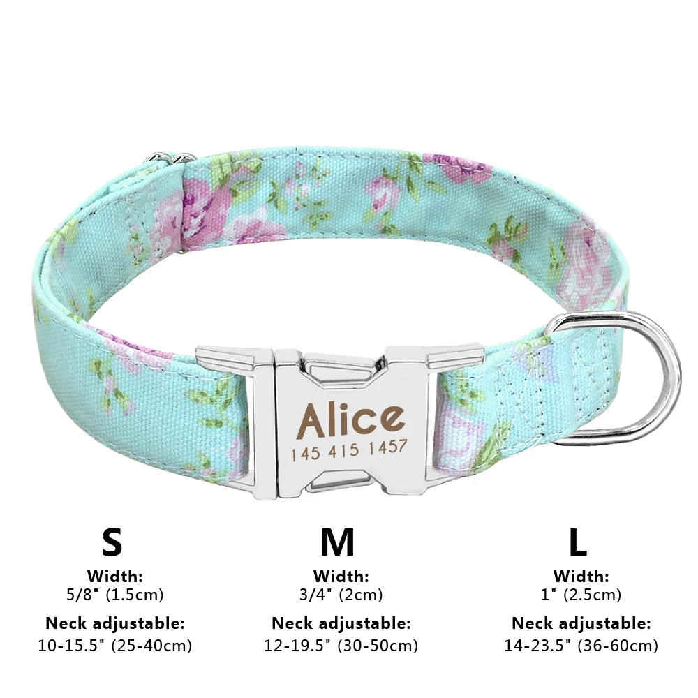 Custom Nylon Dog Collar Fashion Print Dog Collars Customized Puppy Pet Collar Engraved Name for Small Medium Large Big Dogs Pug