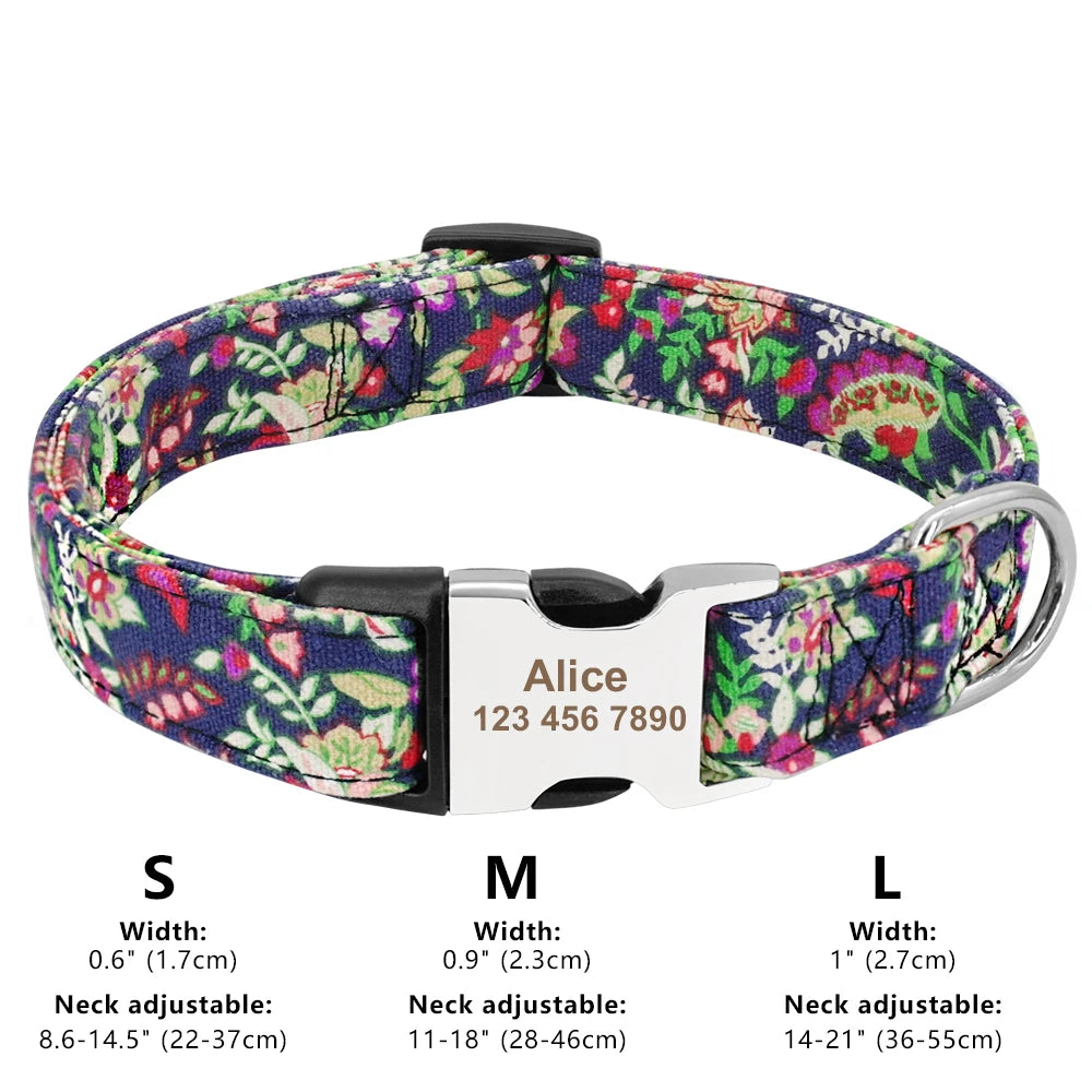 Custom Nylon Dog Collar Fashion Print Dog Collars Customized Puppy Pet Collar Engraved Name for Small Medium Large Big Dogs Pug