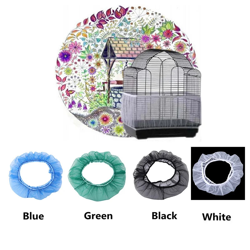 Nylon Mesh Bird Cage Cover Shell Skirt Net Easy Cleaning Seed Catcher Guard Bird Cage Accessories Airy Mesh Parrot Bird Cage Net