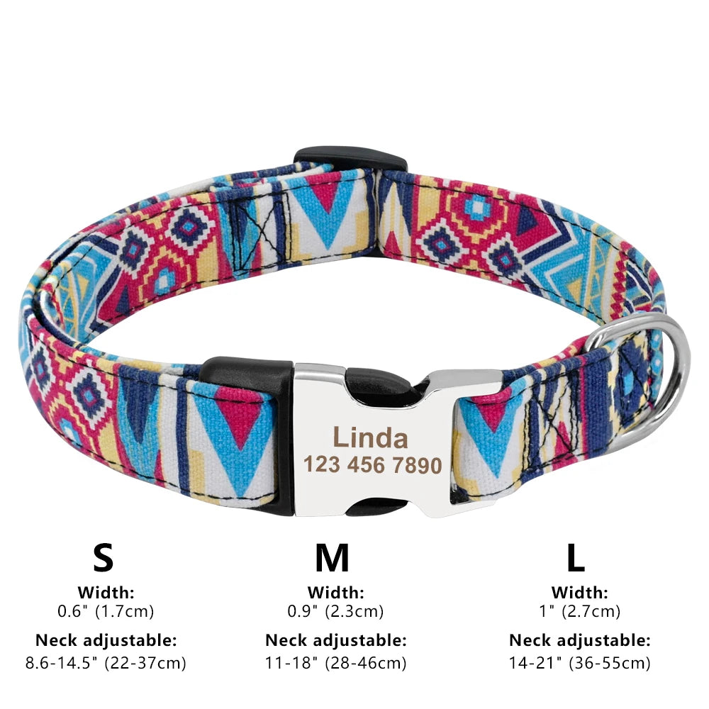 Custom Nylon Dog Collar Fashion Print Dog Collars Customized Puppy Pet Collar Engraved Name for Small Medium Large Big Dogs Pug