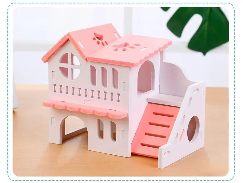 Wooden Hamster Animal Hideout House Double-storey Pet Hut Play Toy Guinea Pig Accessories Nest Cages  Accessori