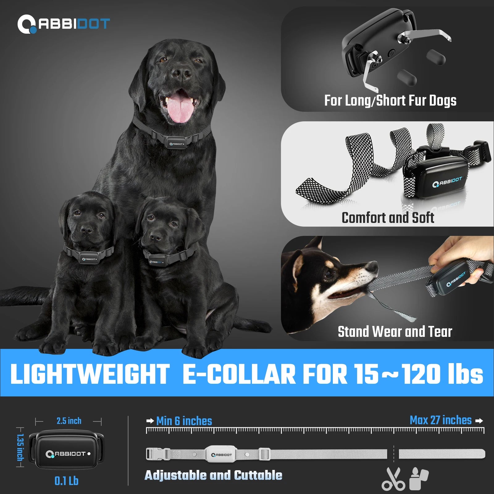 ABBIDOT T30 Dog Training Collar Electric Shock Strap for Large Dogs 3300ft 950m Canine Equipment Supplies No Bark Accessories