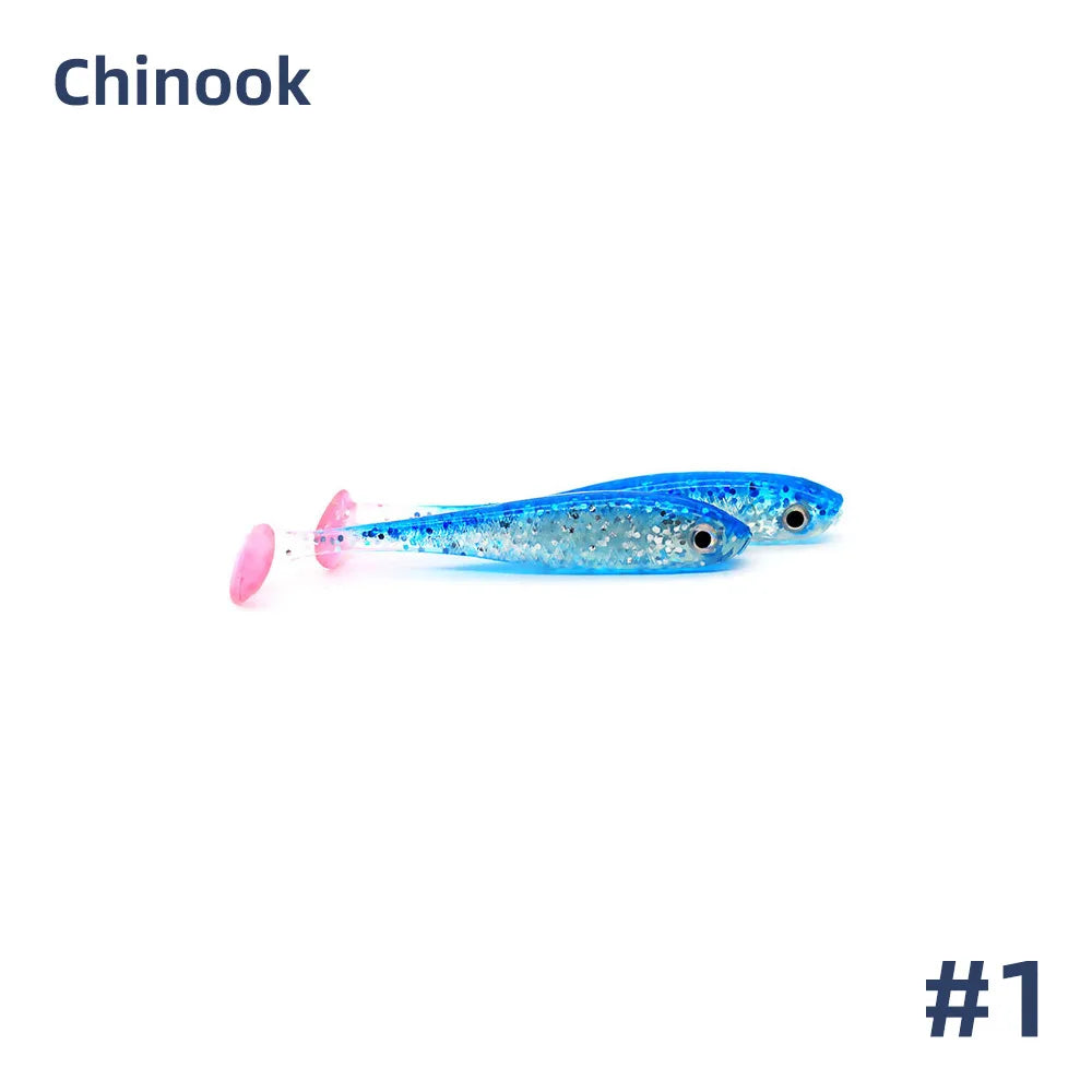 Chinook Soft Bait Lure 3D t-tail 65mm 5pcs Wobblers Silicone Fish Artificial Bait Fishing For Jig Head Texas Jigs Wacky Hooks