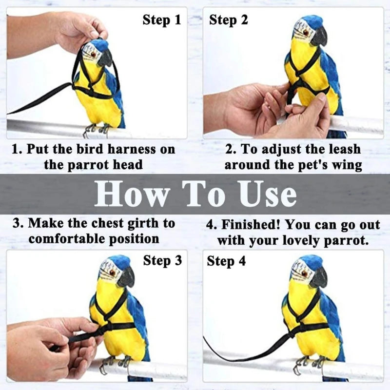 Parrot Bird Harness Leash Adjustable Anti-Bite Training Rope Outdoor Flying Traction Straps Band