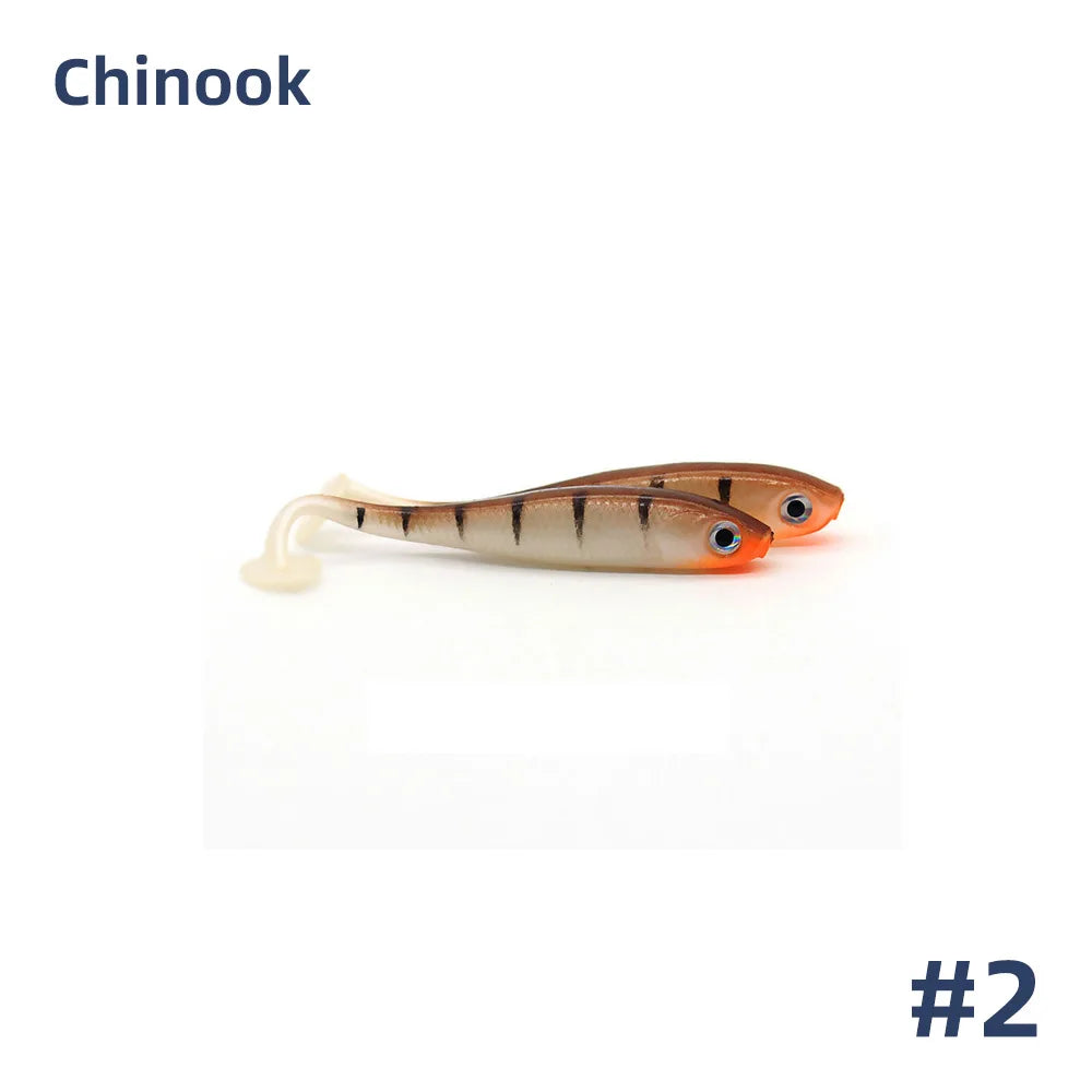 Chinook Soft Bait Lure 3D t-tail 65mm 5pcs Wobblers Silicone Fish Artificial Bait Fishing For Jig Head Texas Jigs Wacky Hooks