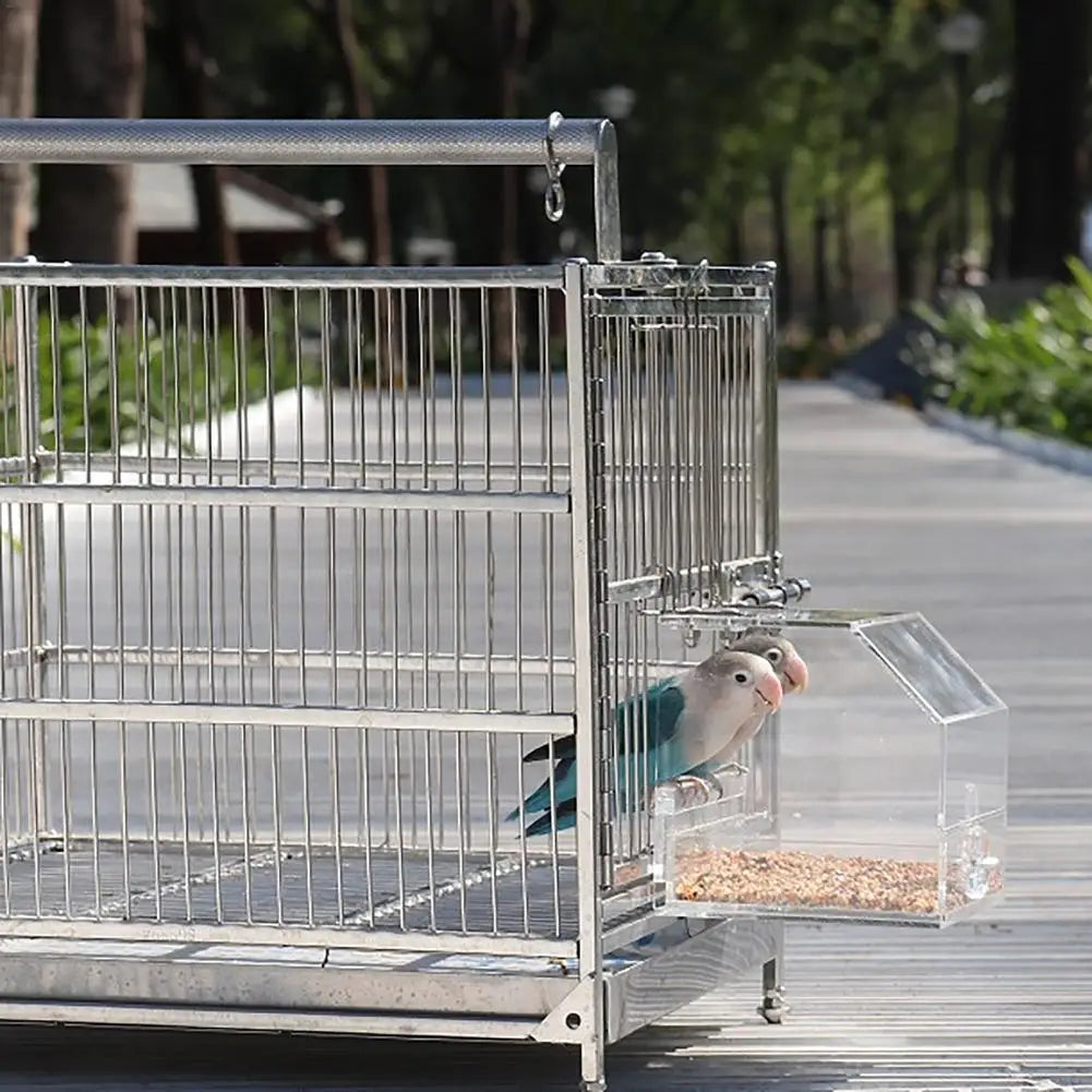 Automatic Parrot Bird Feeder No Mess Feeding Device Acrylic Transparent Birds Food Container For Small And Medium Sized Birds