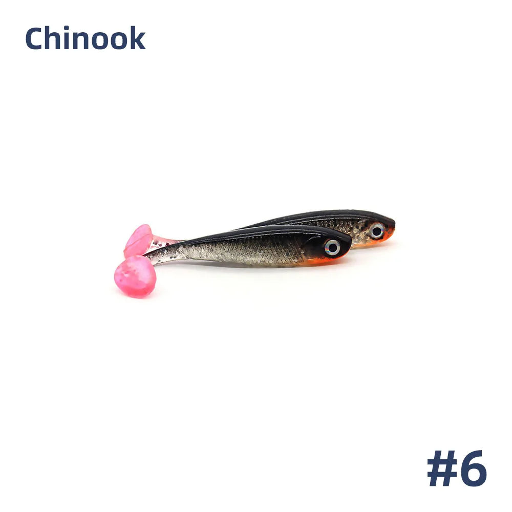 Chinook Soft Bait Lure 3D t-tail 65mm 5pcs Wobblers Silicone Fish Artificial Bait Fishing For Jig Head Texas Jigs Wacky Hooks