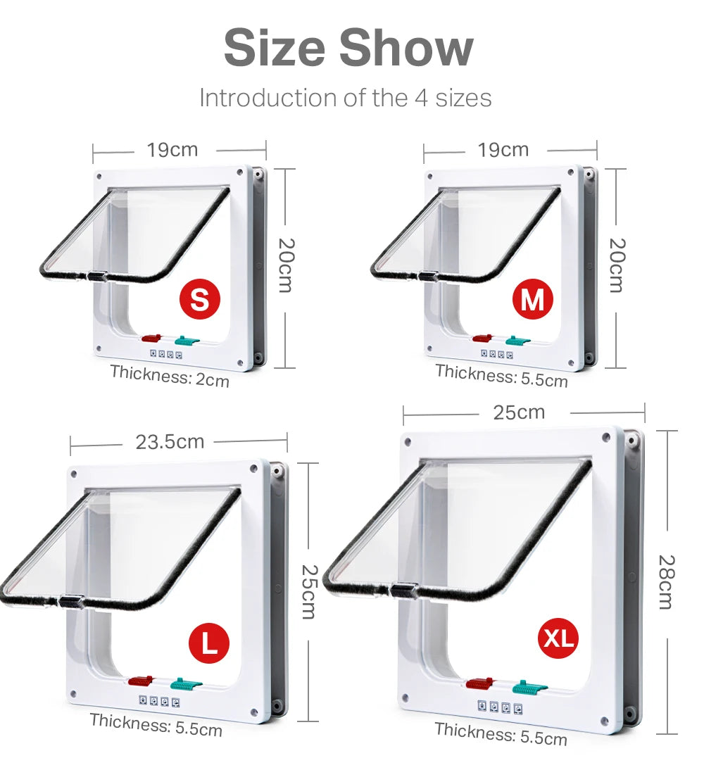 Smart Pet Door 4 Way Locking Security Lock ABS Plastic Dog Cat Flap Door Controllable Switch Direction Doors Small Pet Supplies