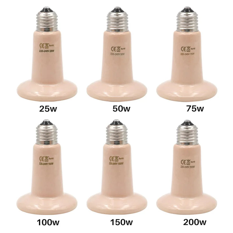 5Pcs Pet Heating Lamp 220V Infrared Ceramic Emitter Heat Light Bulb Pet Brooder Reptile Lamp 25W 50W 75W 100W 150W 200W