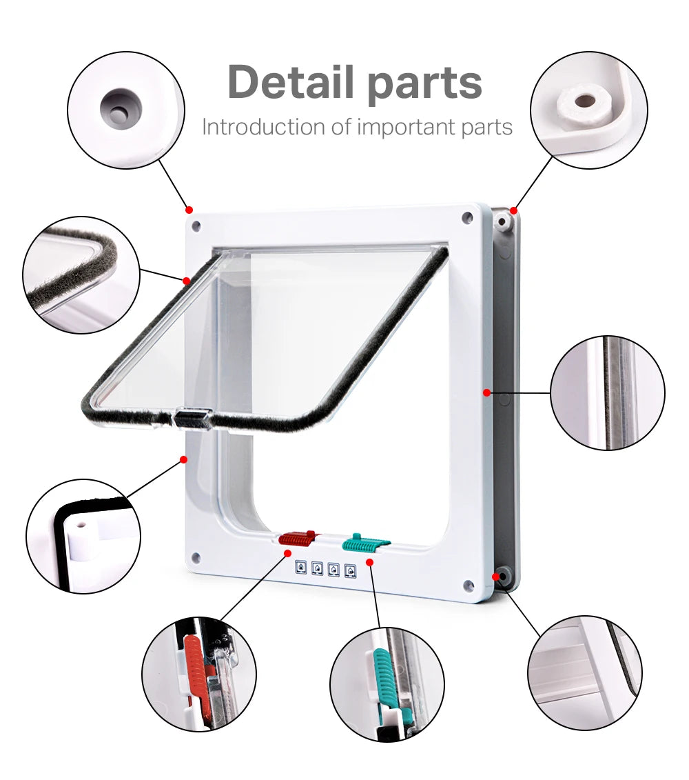 Smart Pet Door 4 Way Locking Security Lock ABS Plastic Dog Cat Flap Door Controllable Switch Direction Doors Small Pet Supplies