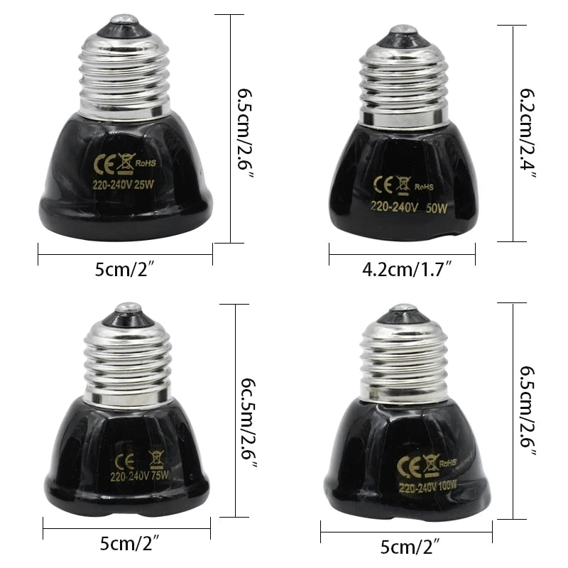 E27 Mini Pet Reptile Infrared Ceramic Heating Lamp 220V-240V Warm Heat Emitter Light Bulb Pet heating 25W 50W 75W 100W