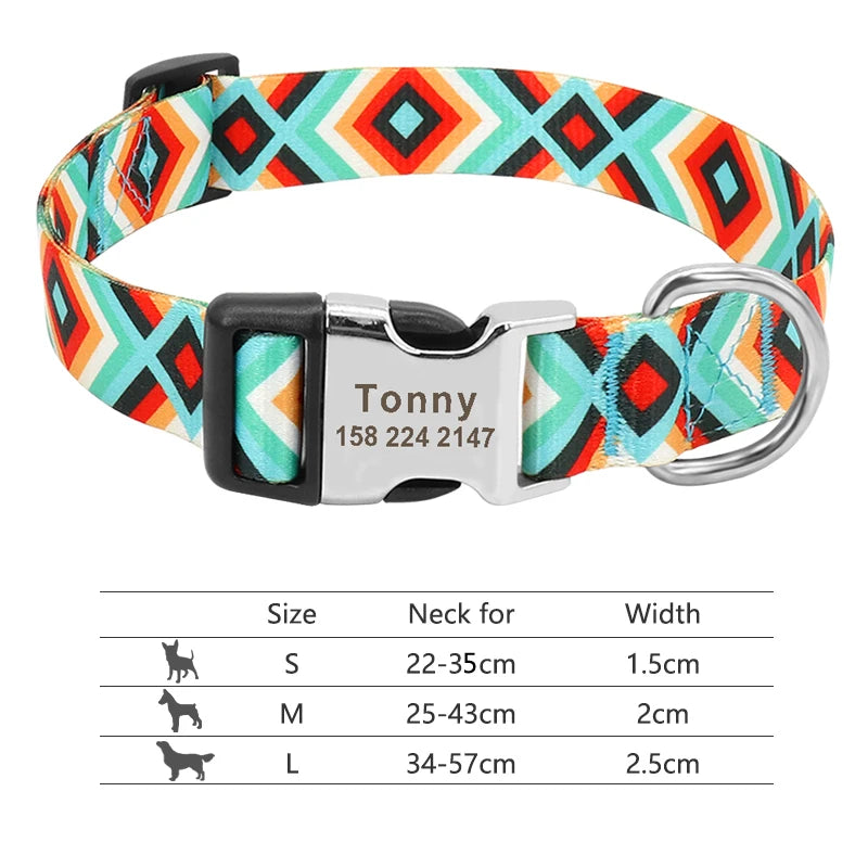 Personalized Nylon Dog Collar Customized Pet Collar Engraved ID Tag Nameplate Buckle for Small Medium Large Dogs Pitbull Pug