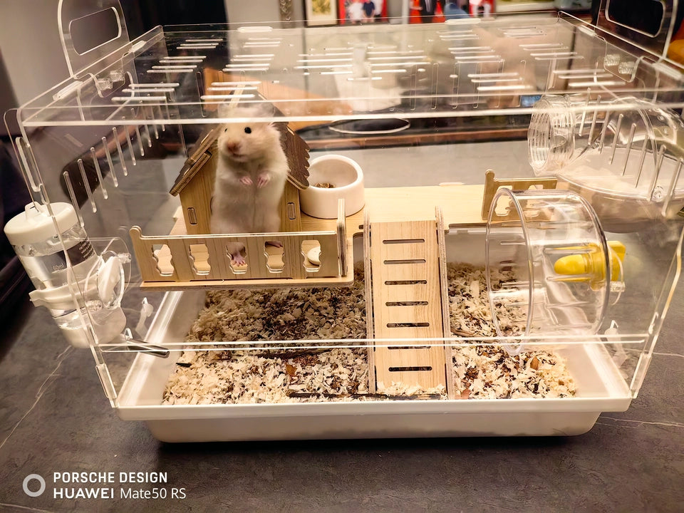 ‌Large Acrylic Hamster Cage - Transparent Luxury Villa Habitat for Golden Hamster Easy Clean Small Animal House with Accessories
