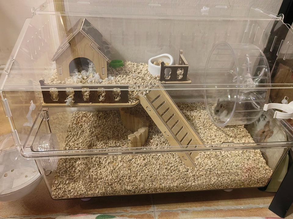 ‌Large Acrylic Hamster Cage - Transparent Luxury Villa Habitat for Golden Hamster Easy Clean Small Animal House with Accessories