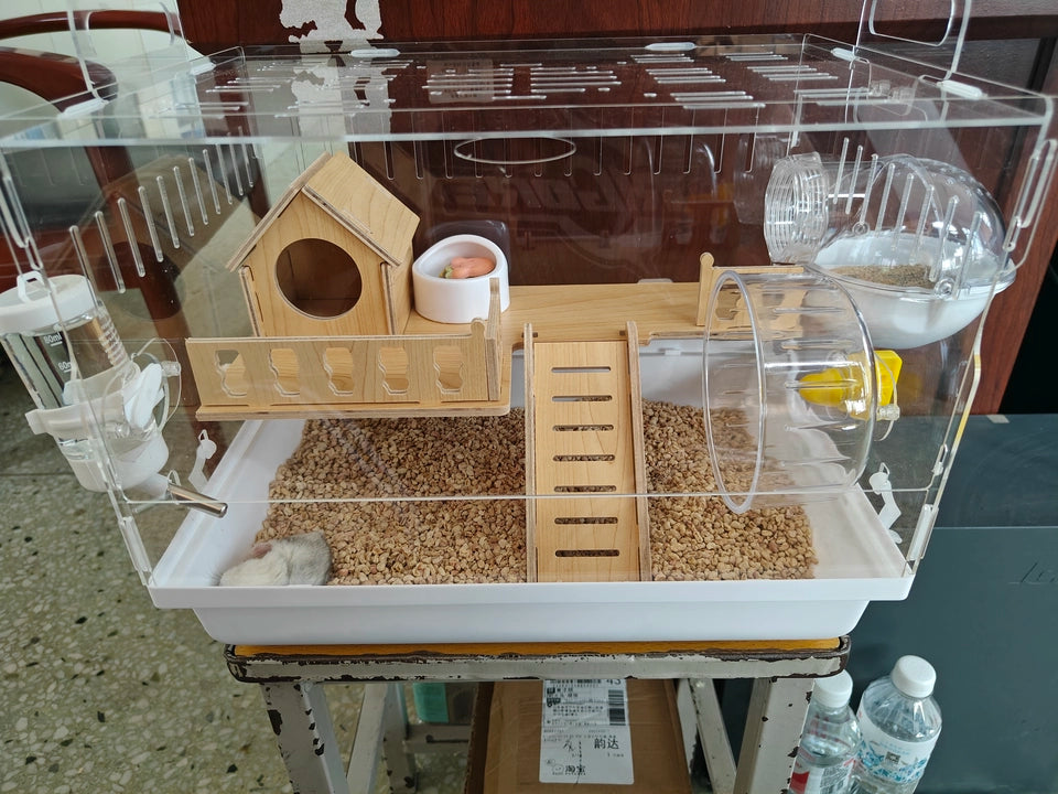 ‌Large Acrylic Hamster Cage - Transparent Luxury Villa Habitat for Golden Hamster Easy Clean Small Animal House with Accessories