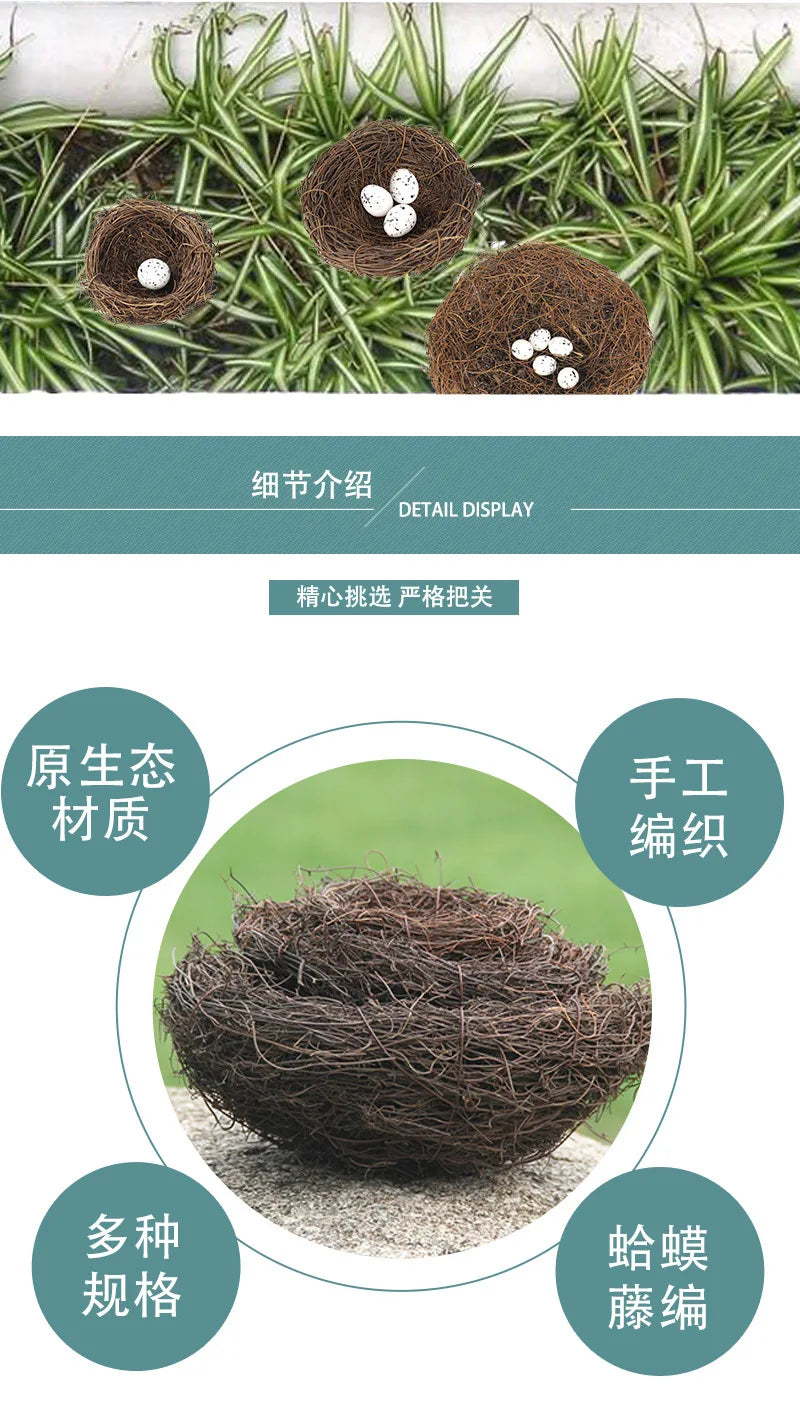 Round Rattan Bird Nest Easter Handmade DIY Craft Vine Simulation Bird Nest Egg Decor Props Home Garden Window bird house