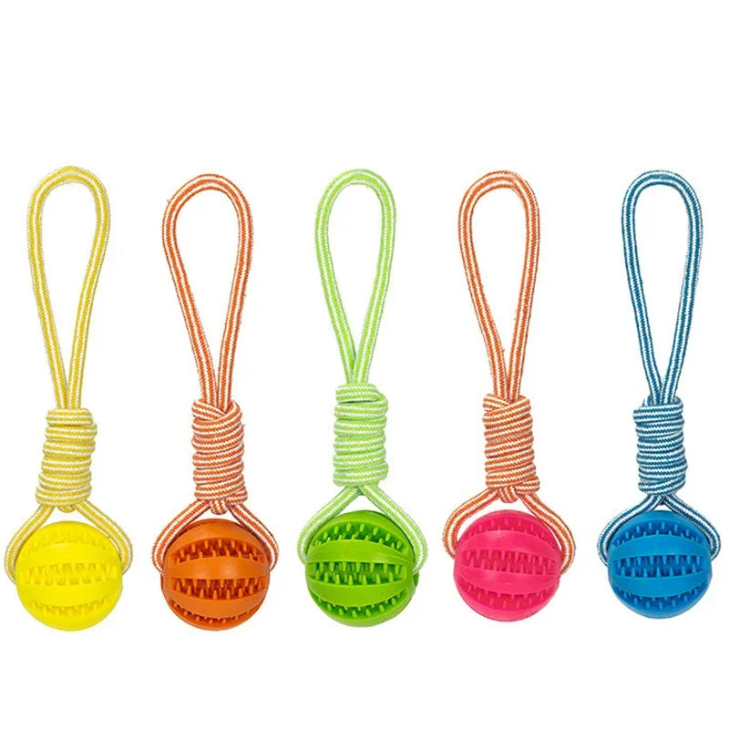 Interactive Dog Rubber Leaking Balls with Rope for Small Large Dogs Cats Chewing Bite Resistant Toys Pet Treat Balls Dog Supplie