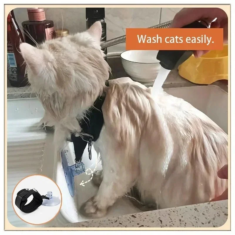 1x Pet Shower Fixed Collar Cat Dog Beauty Bath Traction Belt Suction Cup Fixed Adjustable Necklace Pet Kitten Restraint Supplies