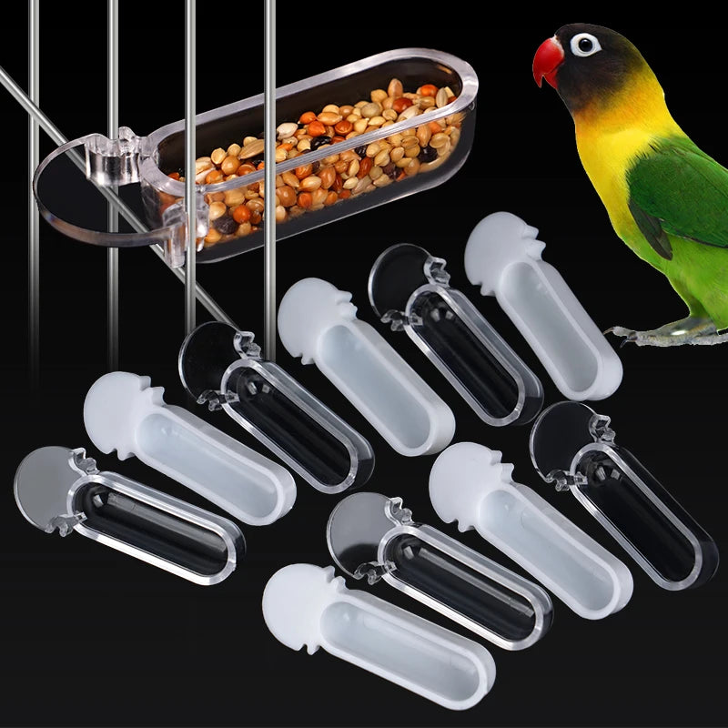 New Small Size Bird Slot Feeder Cage Hanging Feeder Cup, Canary Finch Plastic Hanging Food Bowl Cups 5/10Pcs