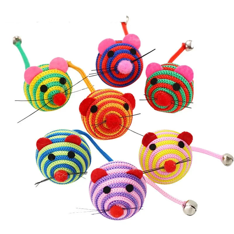 Pet Cat Toys Stripe Nylon Rope Round Ball Mouse Toy with Bell  Pet Cat Chew Toy Cat Toys Interactive Pet Products gatos 고양이 장난감